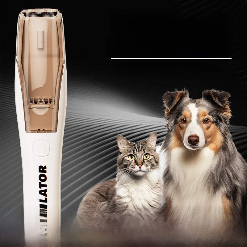 Pet Hair Trimmer with Suction and Built-In Lamp, 3 Comb Attachments