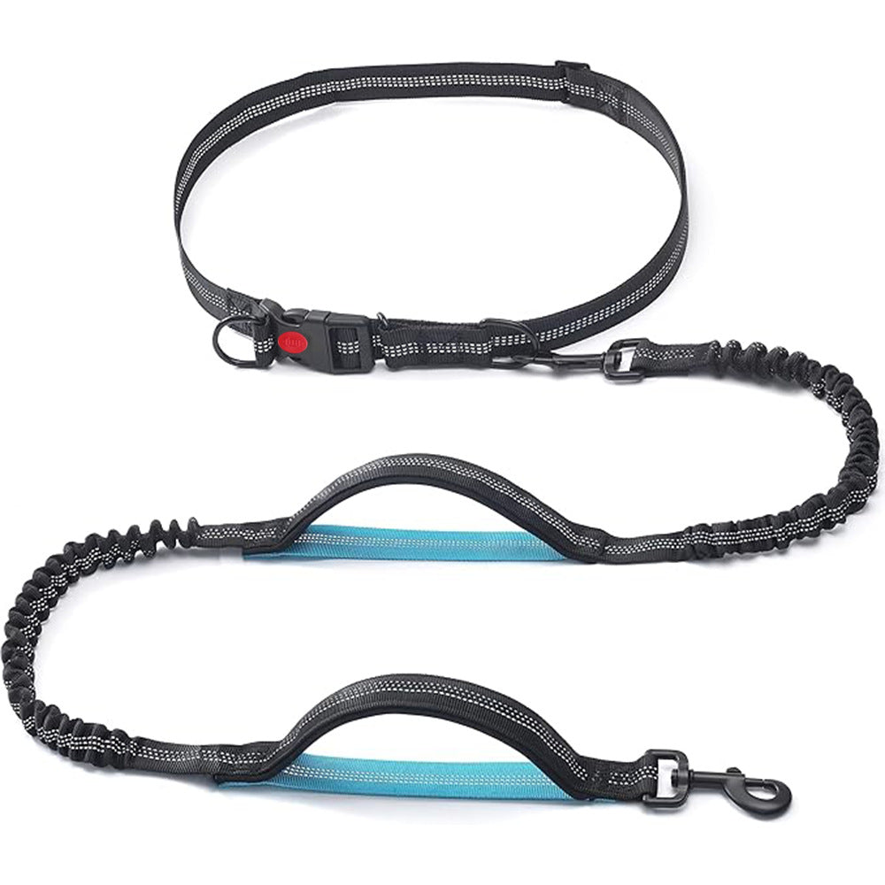 Hands free dual handle bungee dog lead in fluorescent green