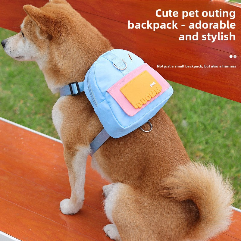 Cartoon dog backpack harness with lead in orange, view 4