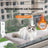 Hanging window cat bed attached with suction cups