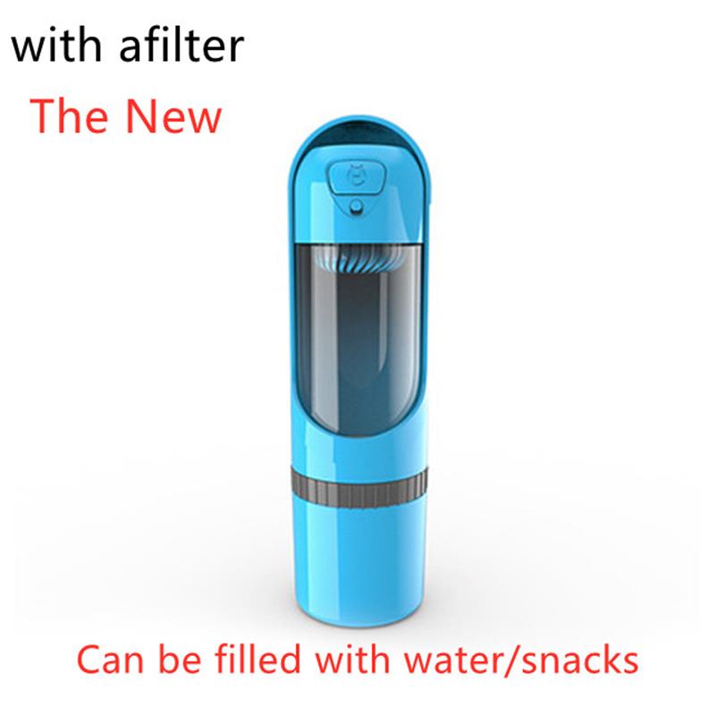 Portable Dog Water Bottle, 300ml Travel Bottle with Built-In Bowl and Filter Options
