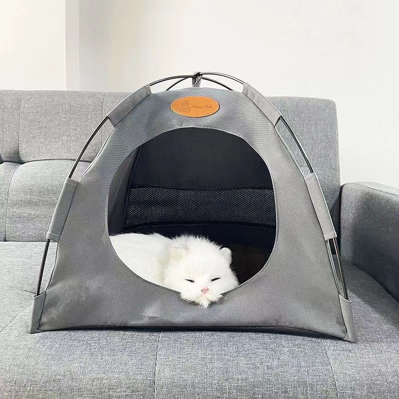 Foldable mesh pet tent bed for cats in Grey, size Large