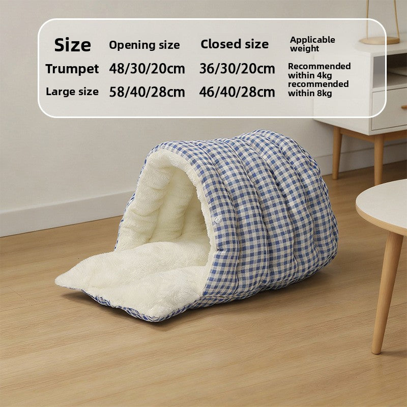 Flannel sleeping bag cat bed with enclosed design, photo 5 of 33