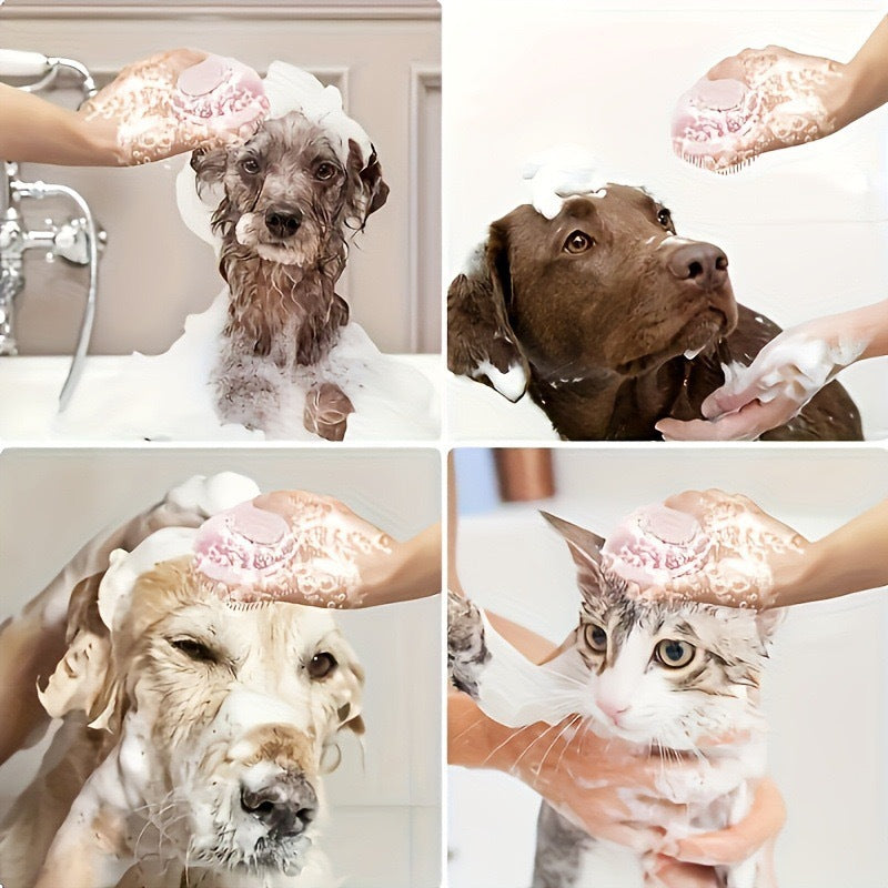Silicone Dog Bath Brush with Shampoo Dispenser, Soft Massage Bristles