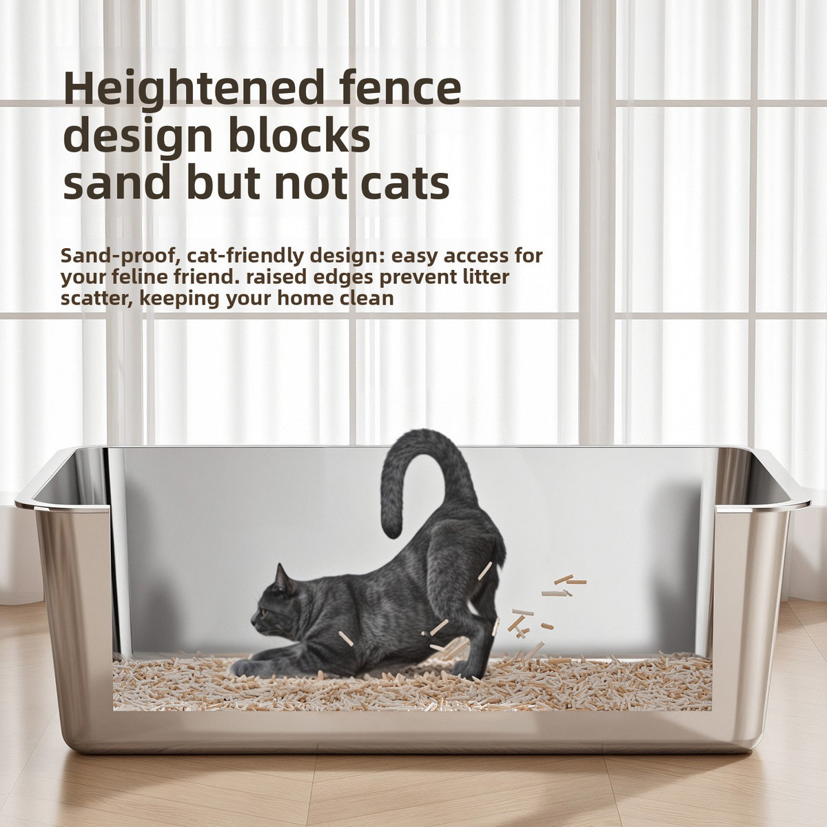 Stainless Steel Cat Litter Box, Front or Side Opening Anti-Splash