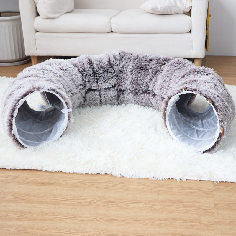 Plush PV fleece cat tunnel nest with removable cushion, view 2