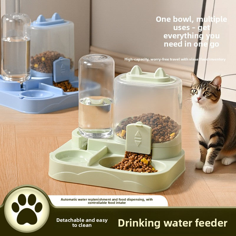 Dual-Compartment Pet Food Bowl with Automatic Water Refill Bottle and Leakproof Design