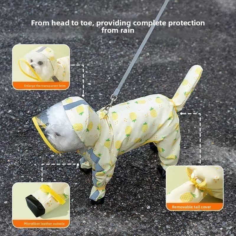 Pineapple and strawberry four leg waterproof raincoats for small dogs