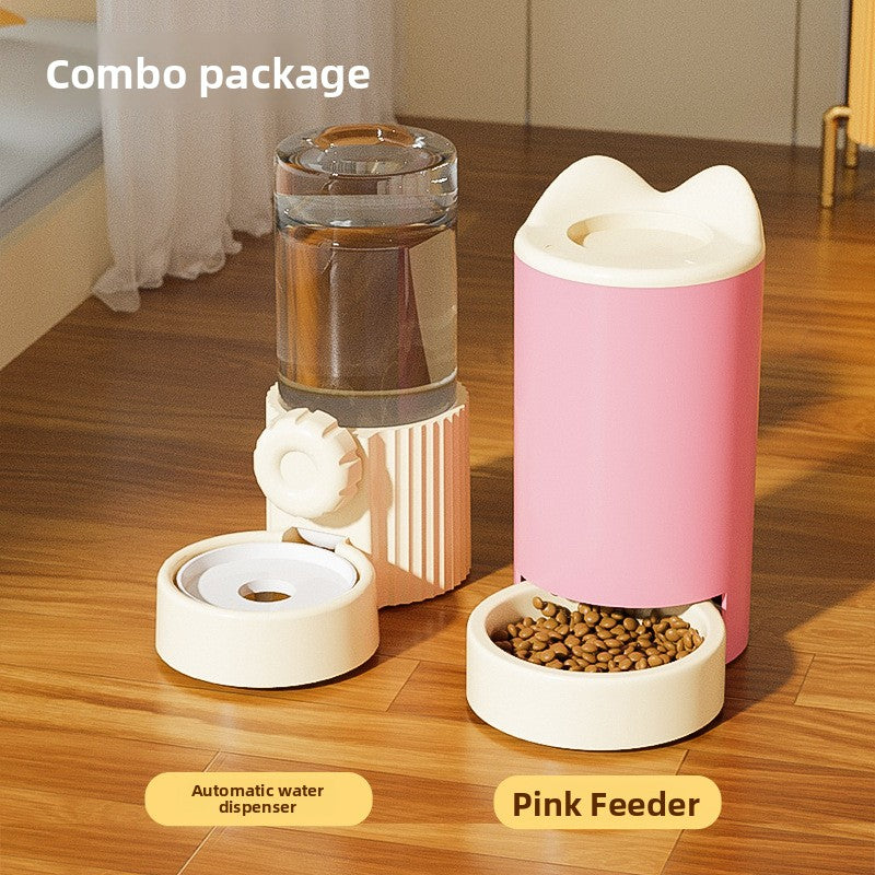 Automatic Gravity Pet Food Feeder and Water Dispenser in Yellow, Blue or Pink with Bell