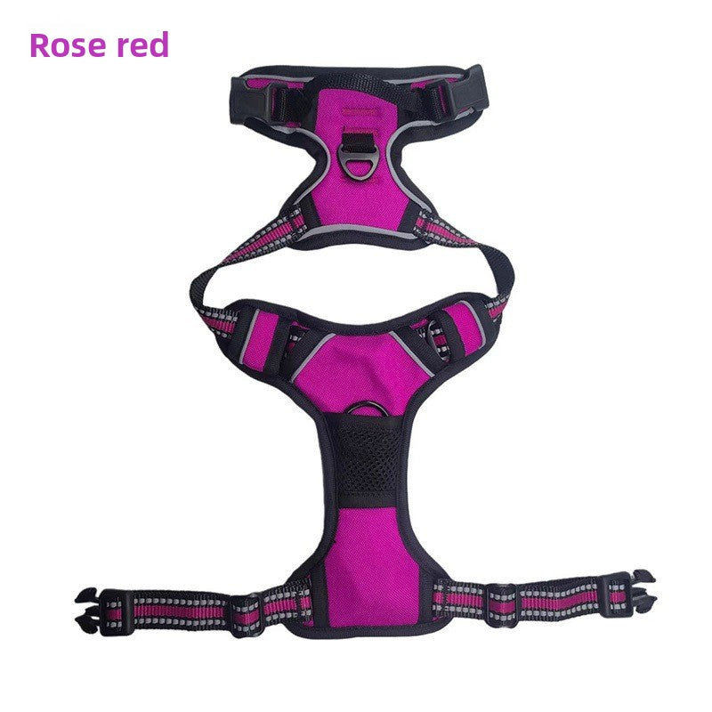 Reflective Oxford cloth dog harness with adjustable straps in red, view 19