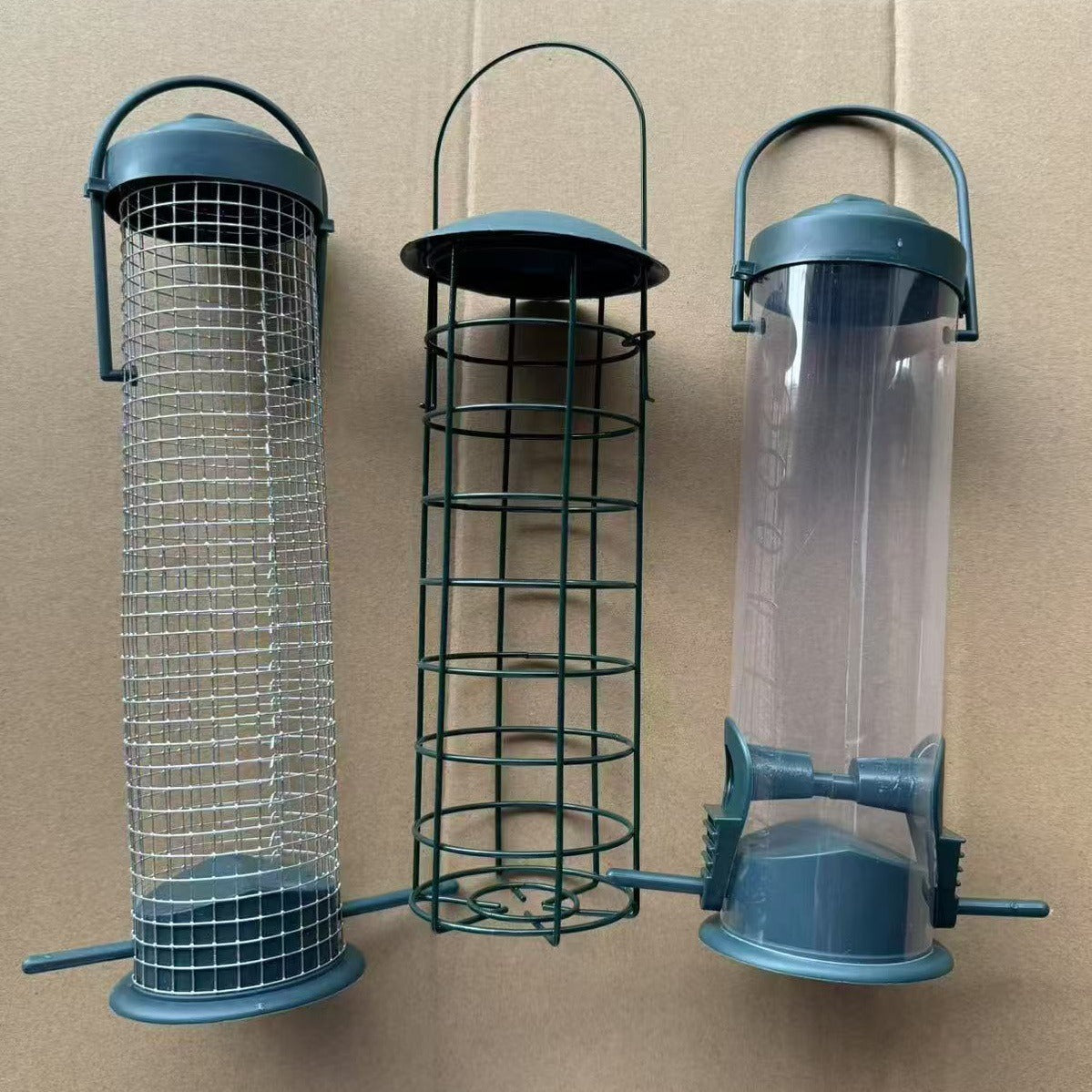 Hanging metal wild bird feeder in green for the garden