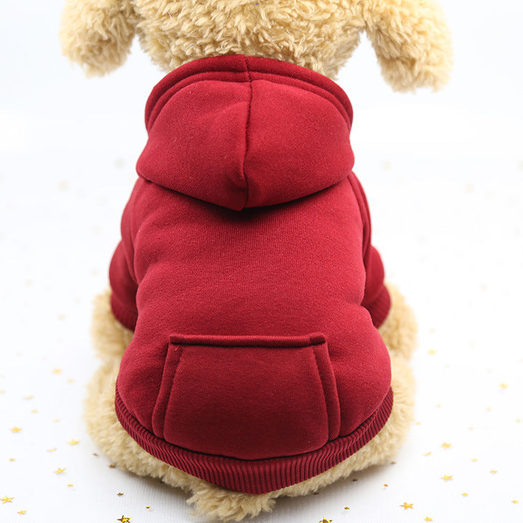 Soft hooded pet sweatshirt with pocket in Red Vest, close-up detail
