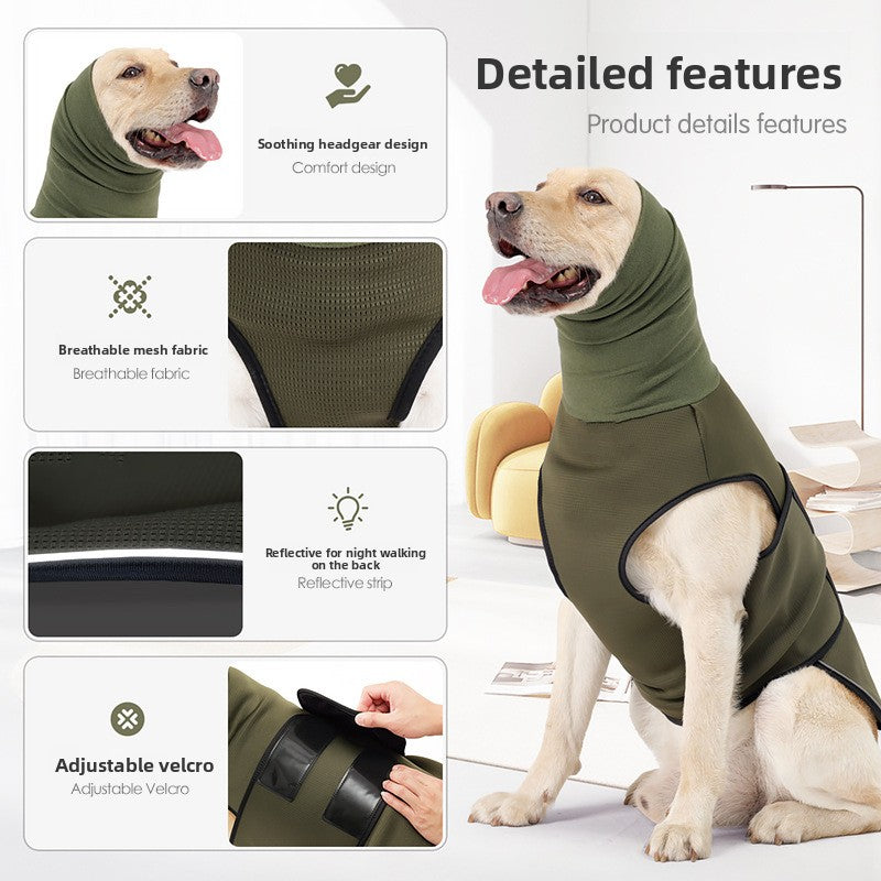 Reflective dog comfort vest with snug fit in Navy Blue, close-up detail
