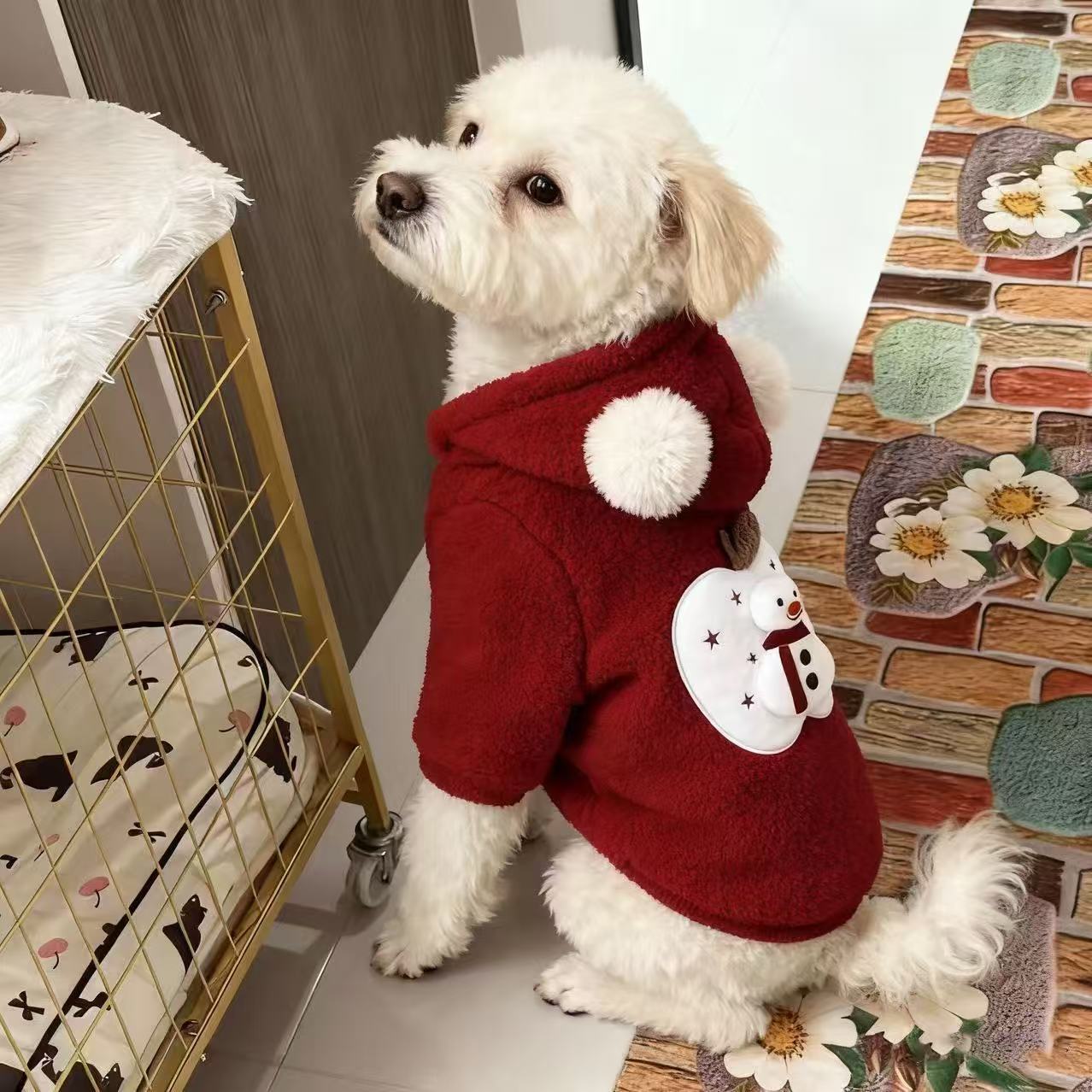 Festive Christmas snowman pet jacket for cosy winter walks