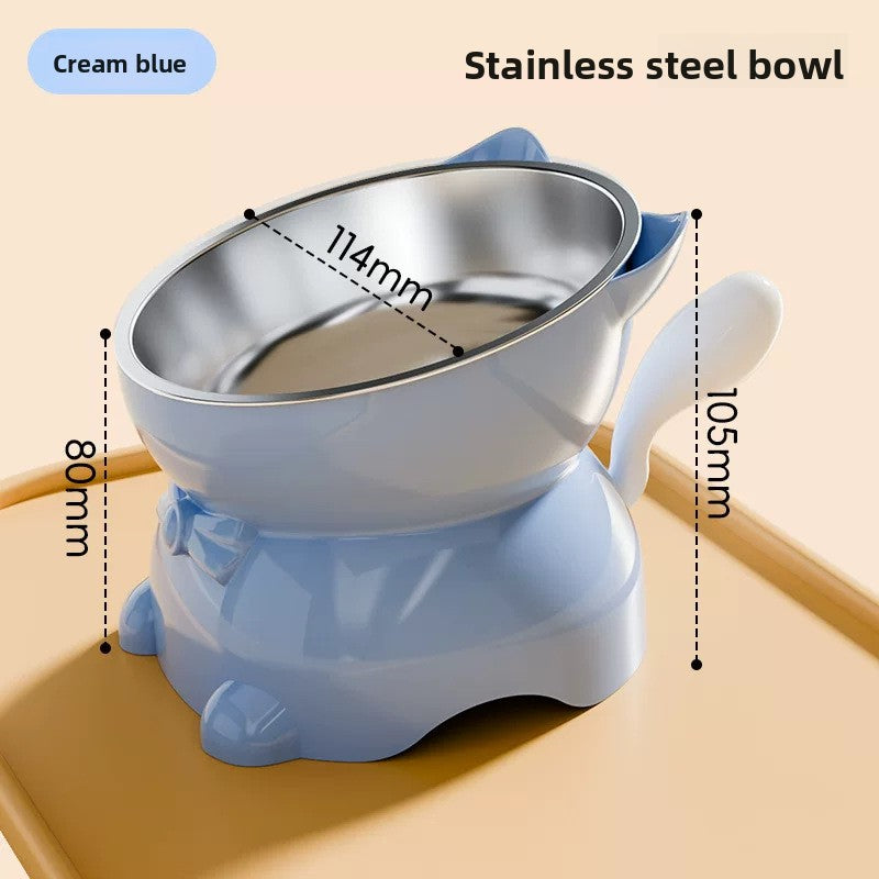 Slanted Cat Food Bowl with Anti-Spill Stand, Kitten Tail Design