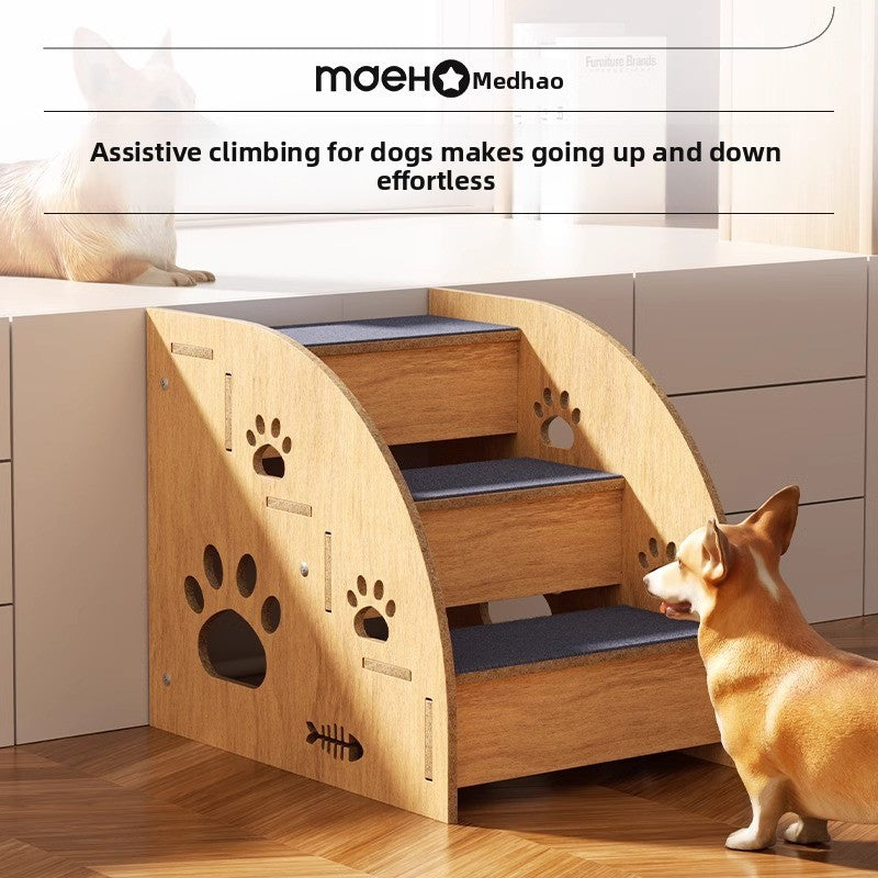 Carpeted pet ramp stairs with non-slip surface for beds, photo 2