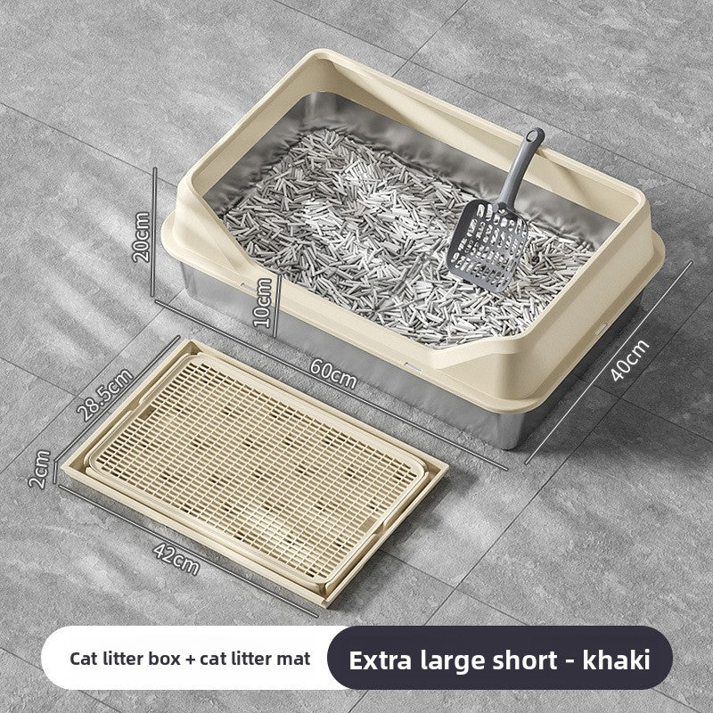 Extra Large Stainless Steel Cat Litter Box with Anti-Splash Cover