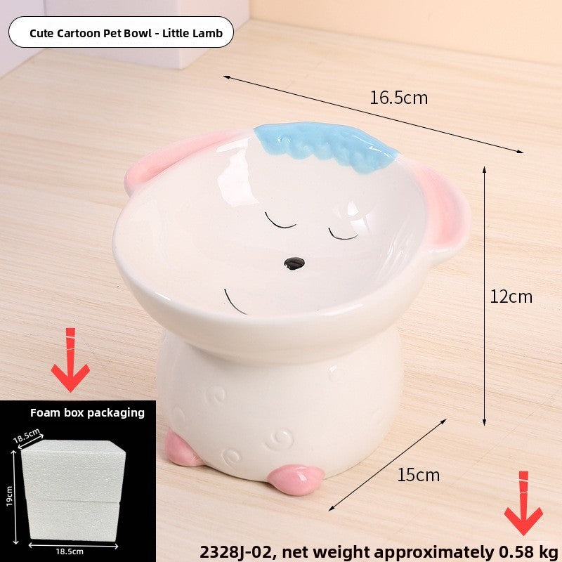 Ceramic Elevated Pet Bowl with Anti-Spill Slanted Opening and Double Ears in Cute Designs