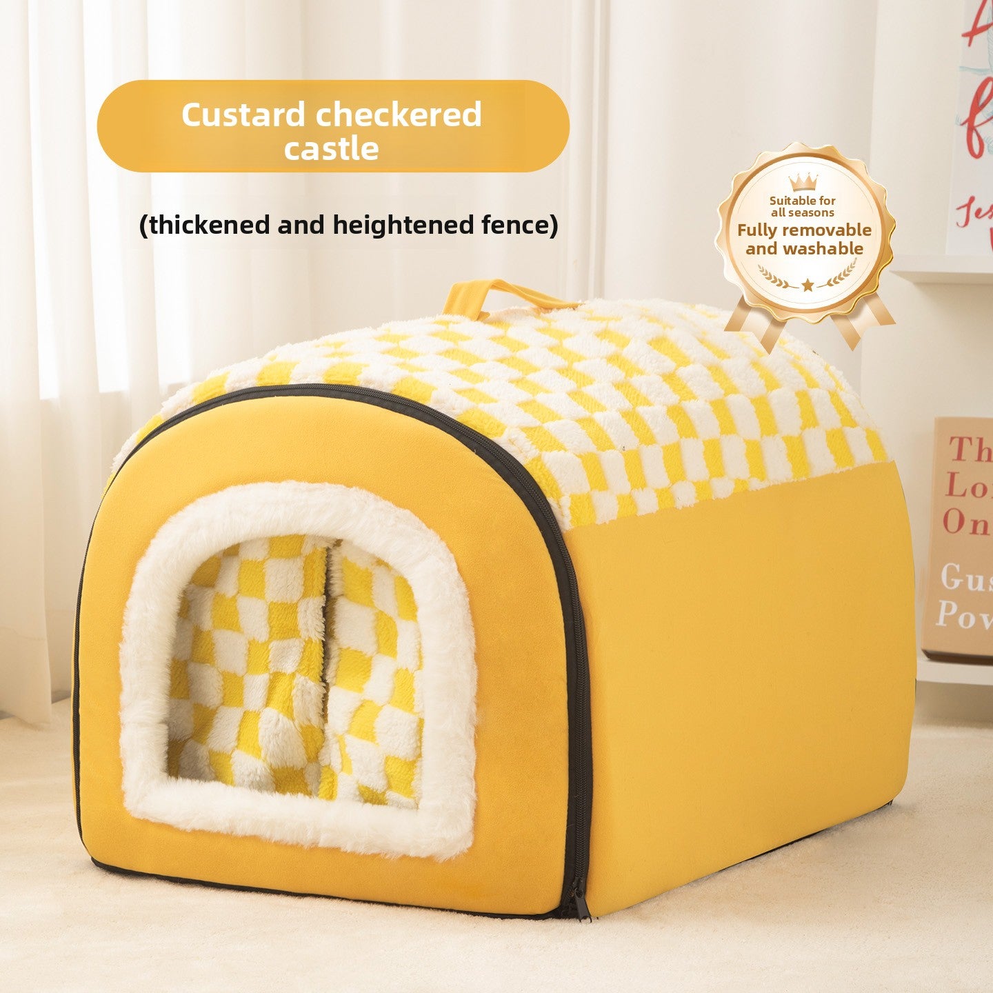 Enclosed pet bed with door curtain and removable pad for cats, photo 8