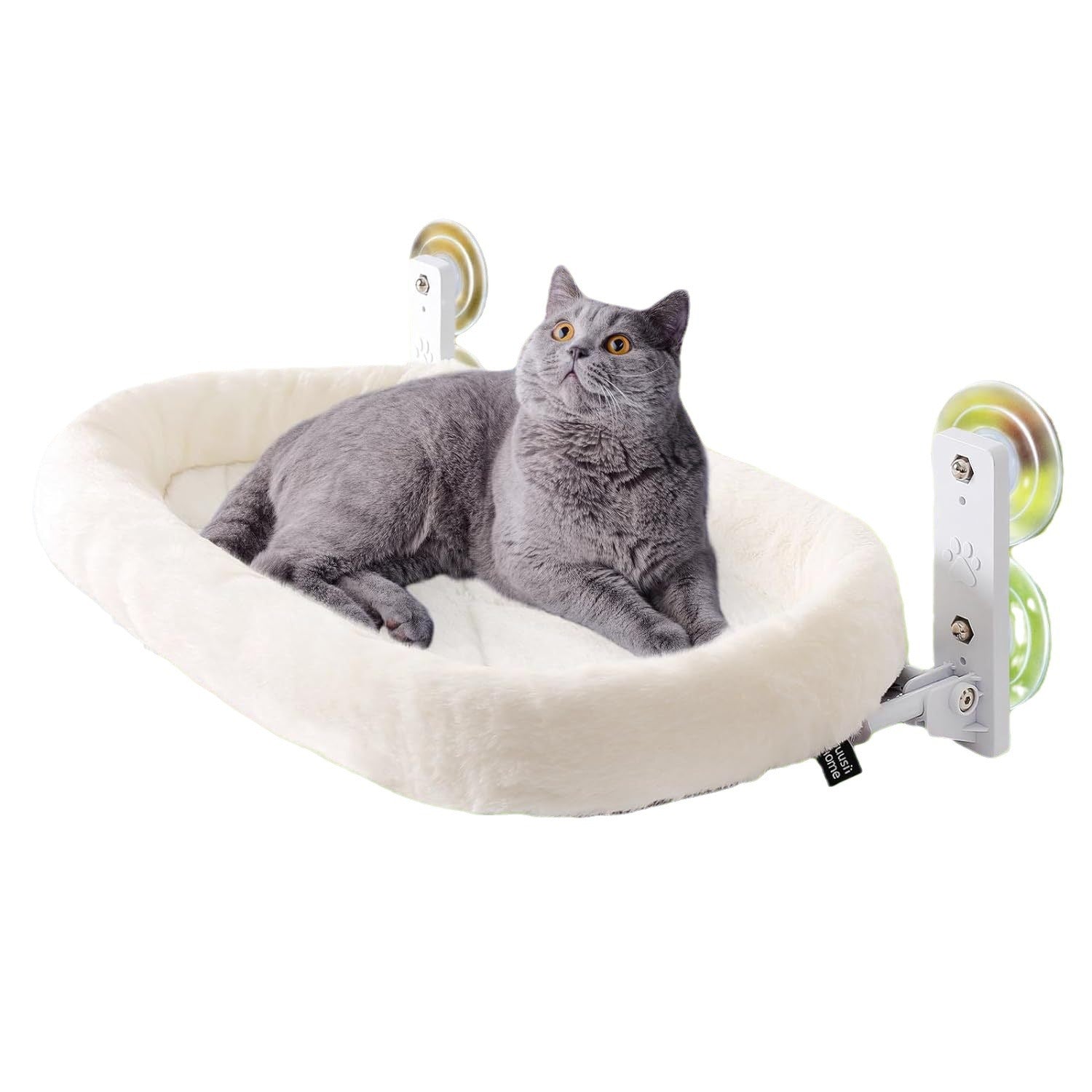 Suction cup window cat bed with plush cushion, photo from another angle