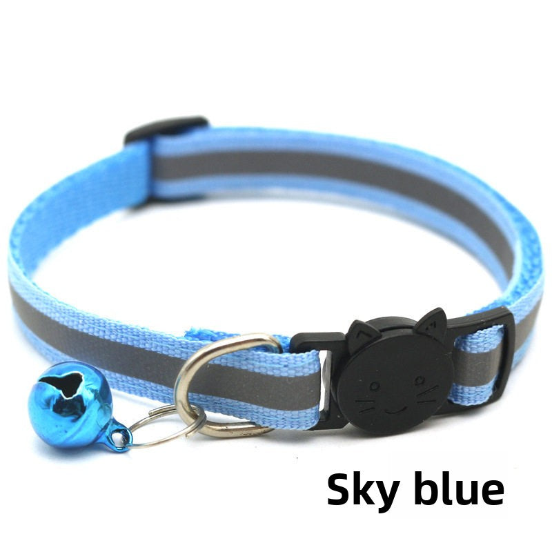 Striped reflective cat collar with bell, available from Pet Royale UK