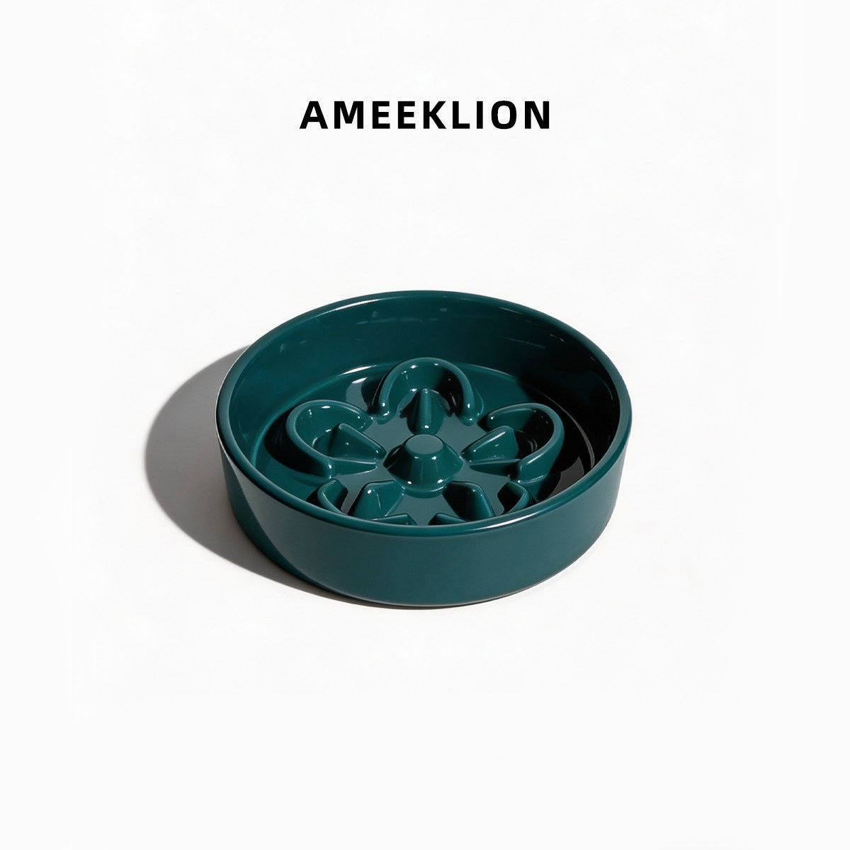 Flower-Shaped Ceramic Slow Feeder Pet Bowl with Wooden Stand for Cats and Dogs