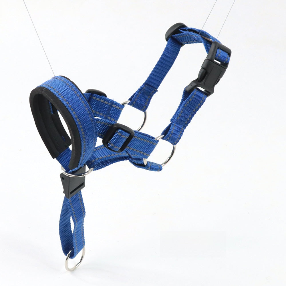 Breathable dog muzzles shown in blue, red and black