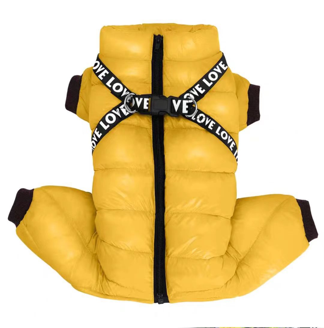 Fleece lined four-leg padded dog coat in Grey, close-up detail