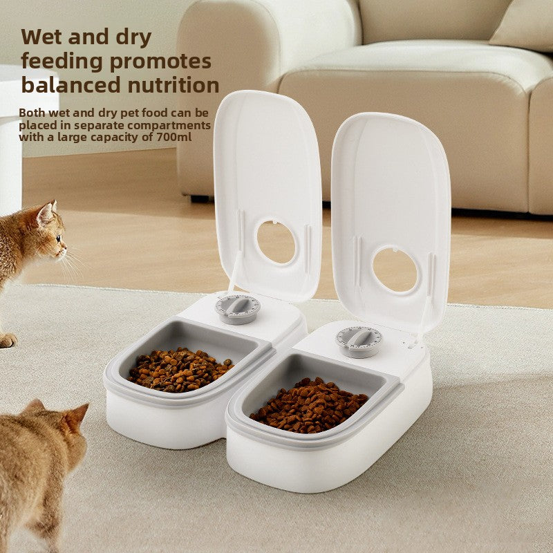 Automatic Timed Pet Feeder with Single or Double Meal Compartments for Cats and Dogs