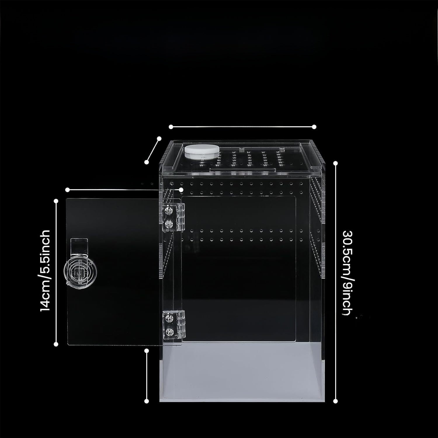 Acrylic jumping spider enclosure with front door, photo from another angle