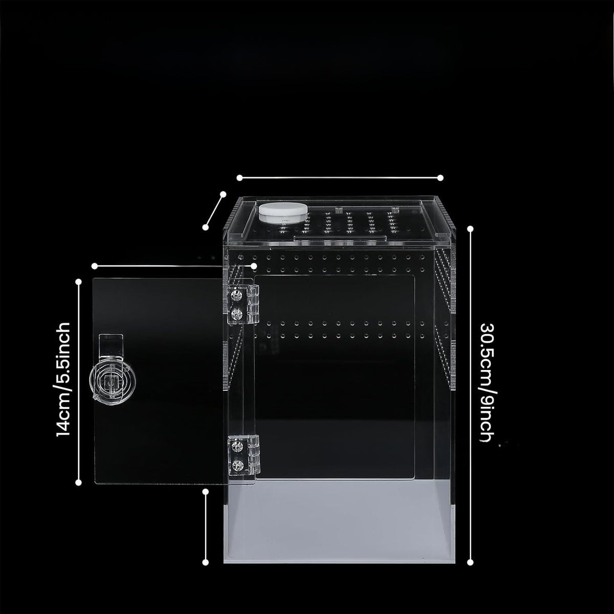 Acrylic jumping spider enclosure with front door, photo from another angle