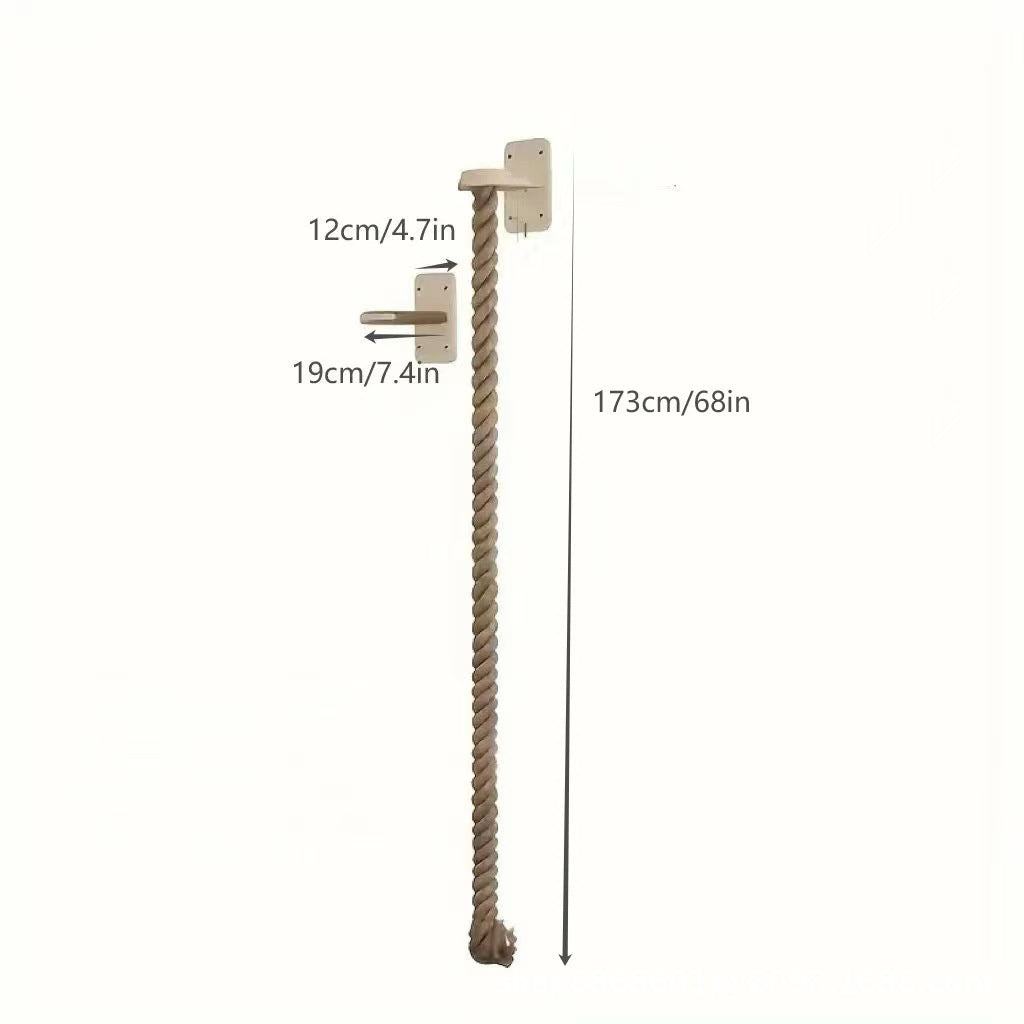 Wall-mounted wooden cat climbing tower with hemp rope, additional product photo