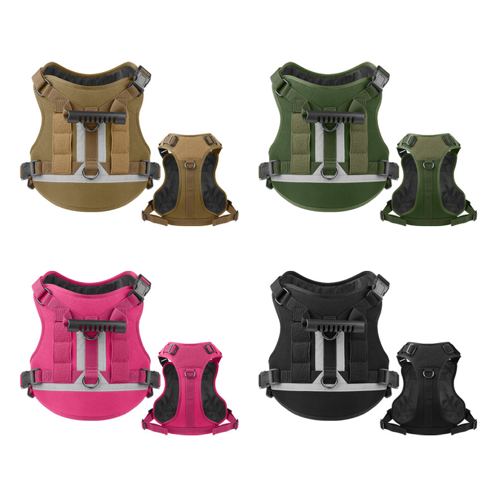 Tactical nylon dog harness with reflective strips in military green, view 5