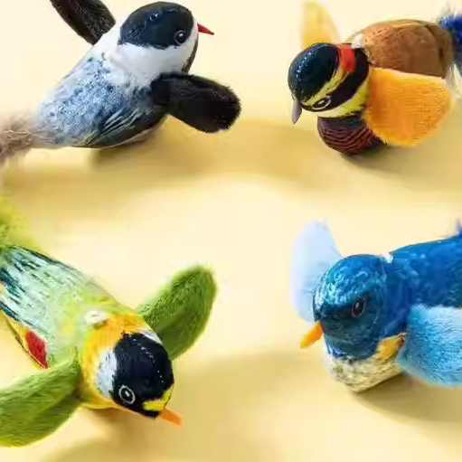 Bird chirping plush cat toy with sensor