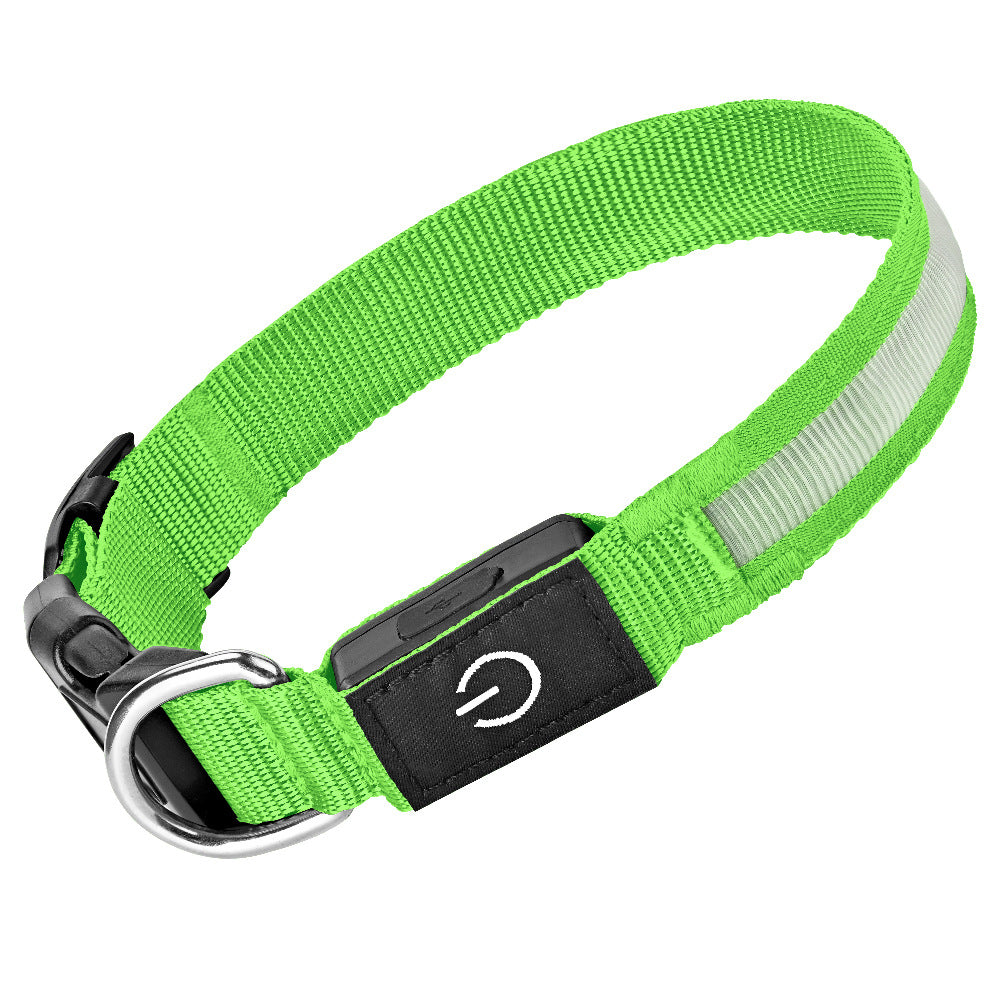 Rechargeable glowing nylon pet collar lit up at night, product image 4