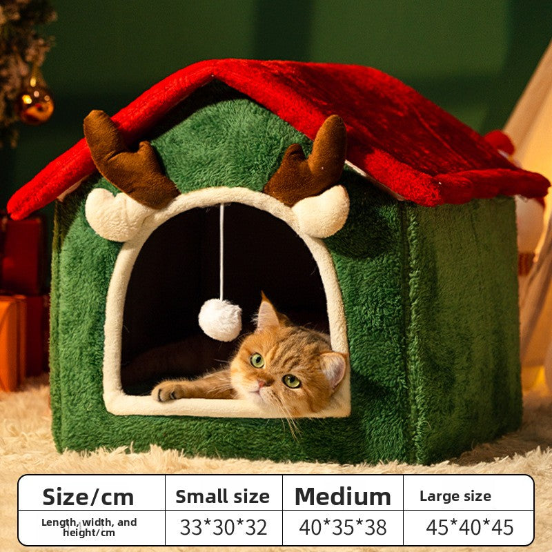 Enclosed horned pet nest bed in Red Horned Nest, size Large 4-7.5kg