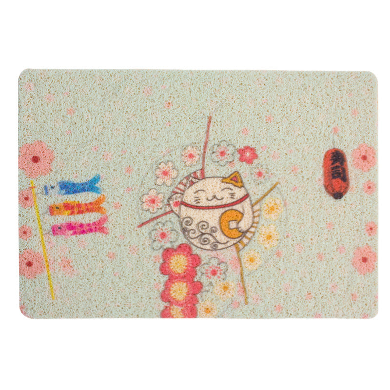 Hand-Painted PVC Cat Litter Mat with Cute Cat Designs