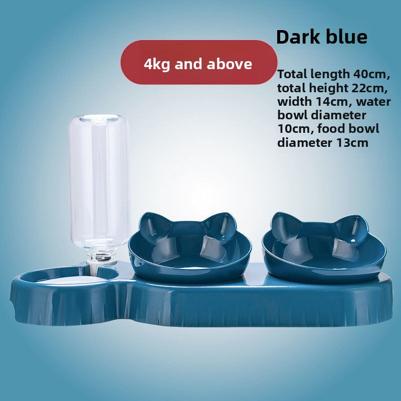 Clear raised cat feeding station with dark blue base