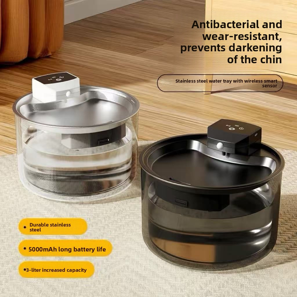 Cordless 3L Stainless Steel Cat Water Fountain with Infrared Sensor and Filter
