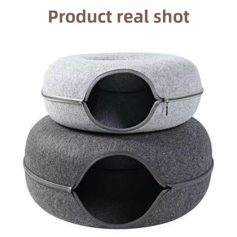 Foldable felt cat tunnel bed in grey, view 4
