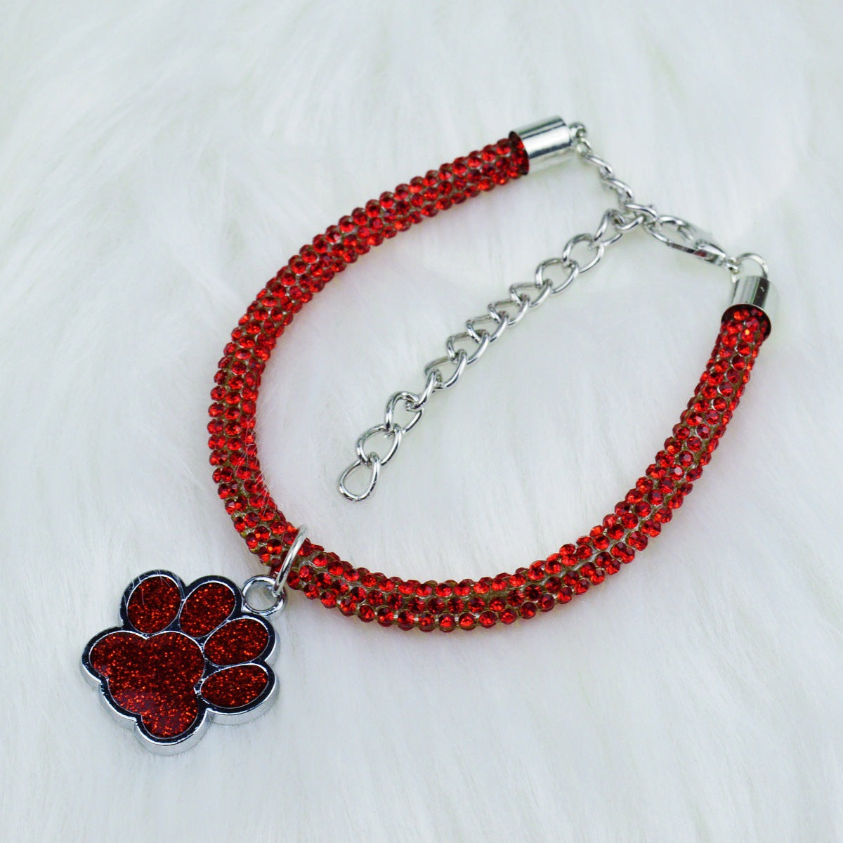 Cat paw rhinestone chain collar in gold and white for cats