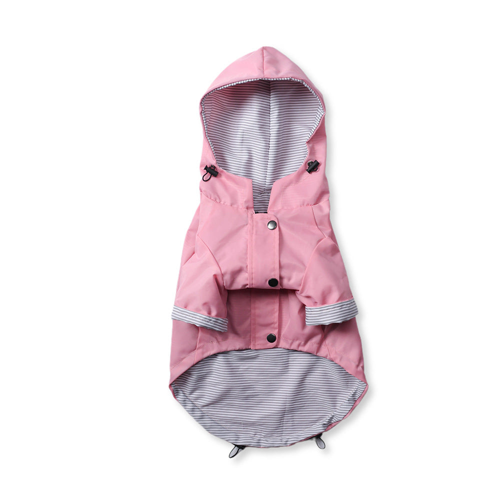 British retro thick dog raincoat with cotton lining in Pink, close-up detail