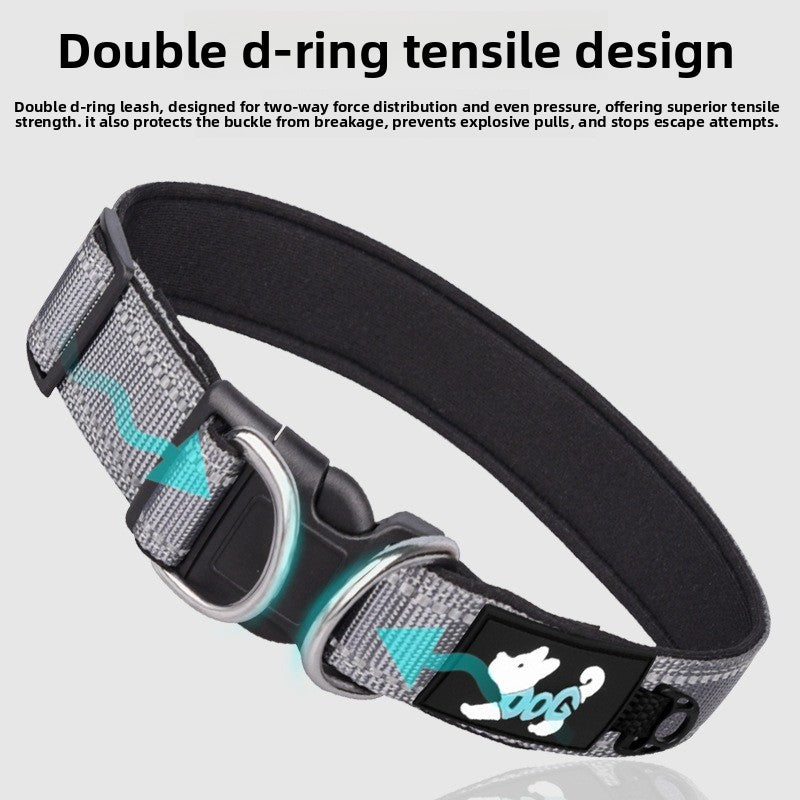Reflective padded dog collar with locking buckle in Orange, side view