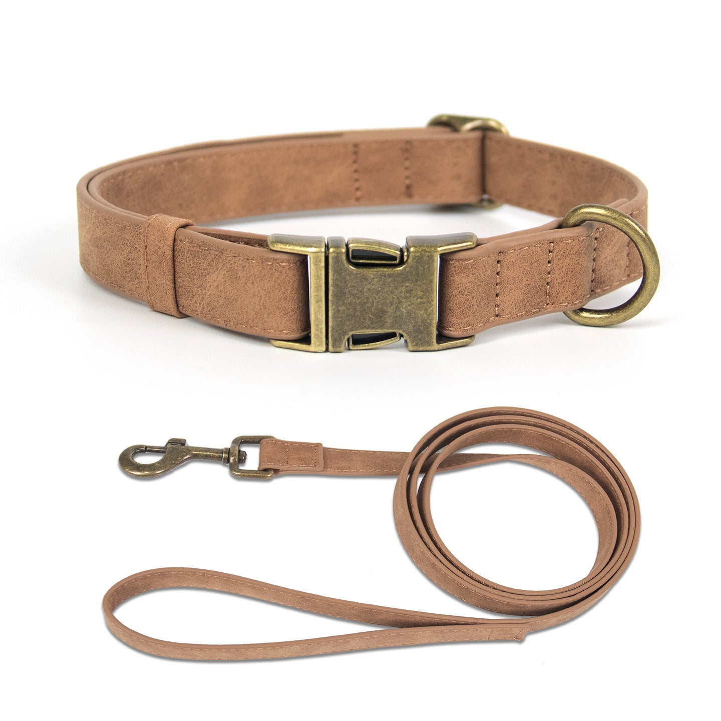 Retro PU leather dog collar and lead, main product photo