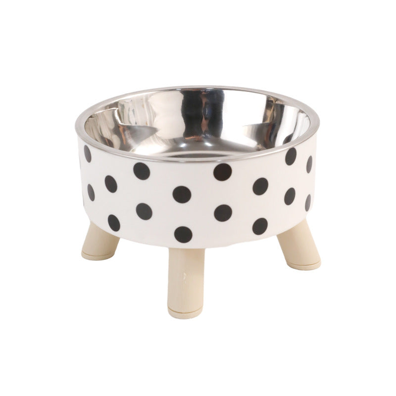 Raised stainless steel cat bowl with stand in Polka Dot Bowl