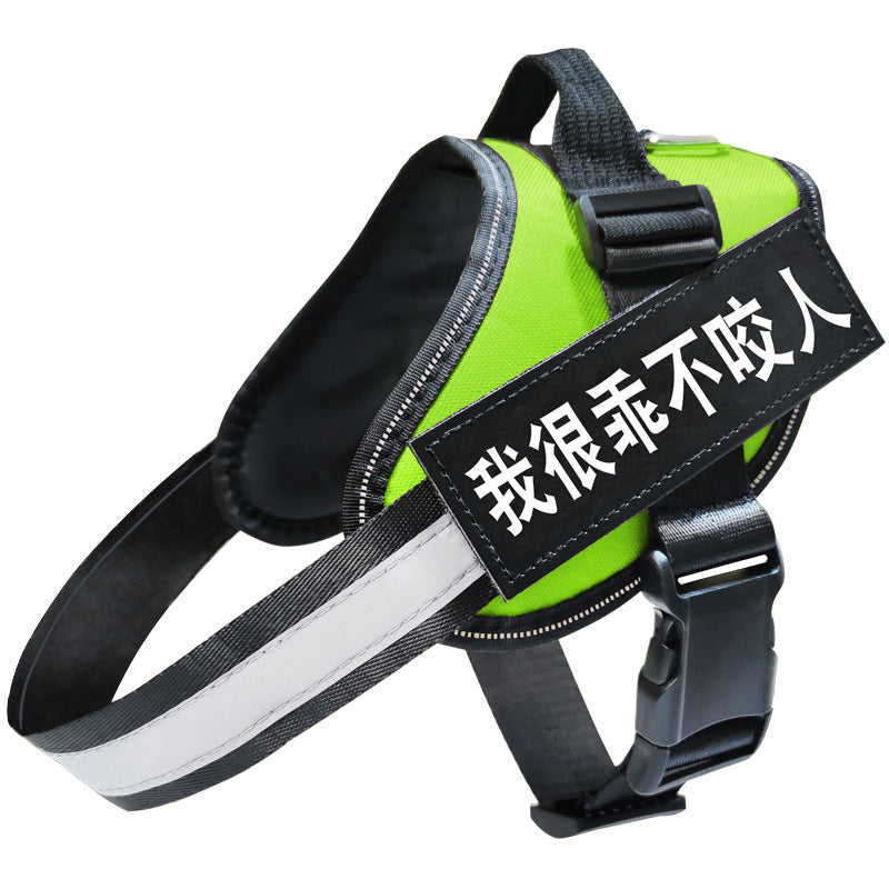 Reflective dog harnesses shown in seven bright colours