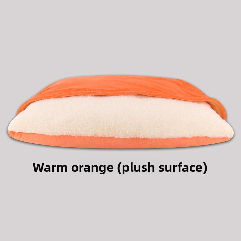 Warm enclosed bed for cats and dogs, close-up detail view