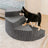Curved sponge pet stairs with washable cover in Dark Grey, Left Facing