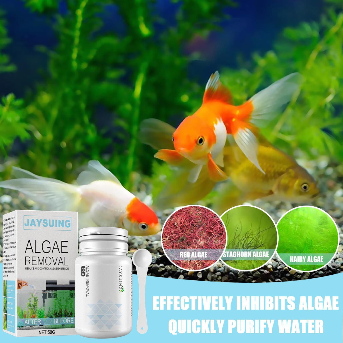 Aquarium Algae Remover Powder or Tablets 50g with Spoon