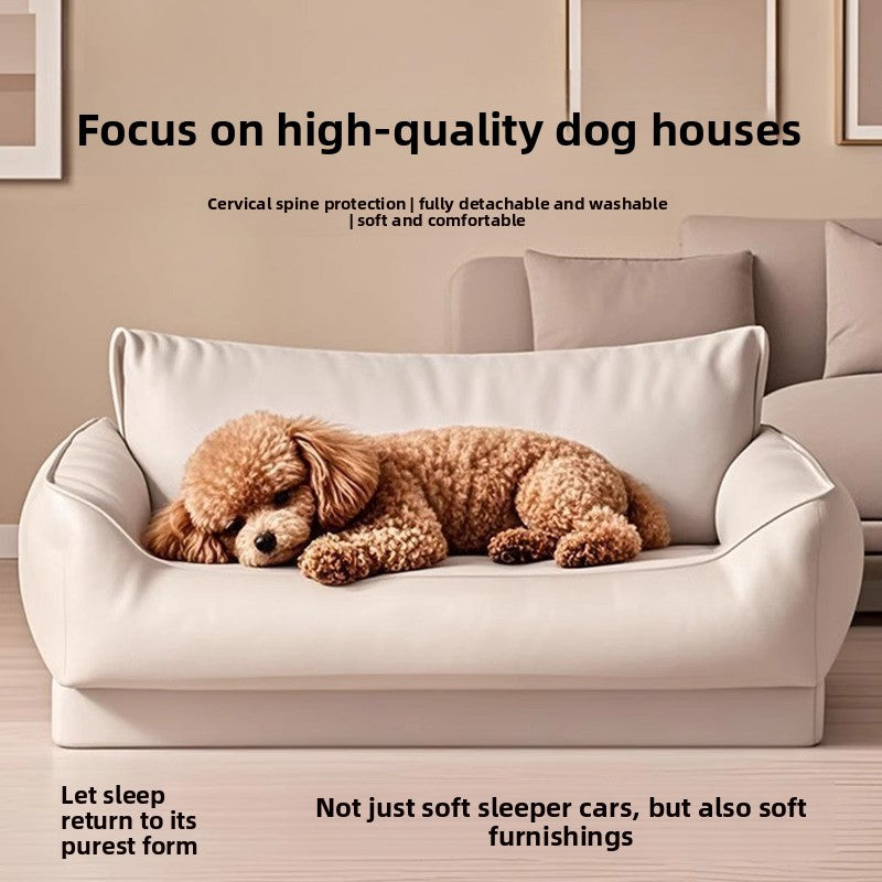 Black faux leather pet bed that resists chewing and spills